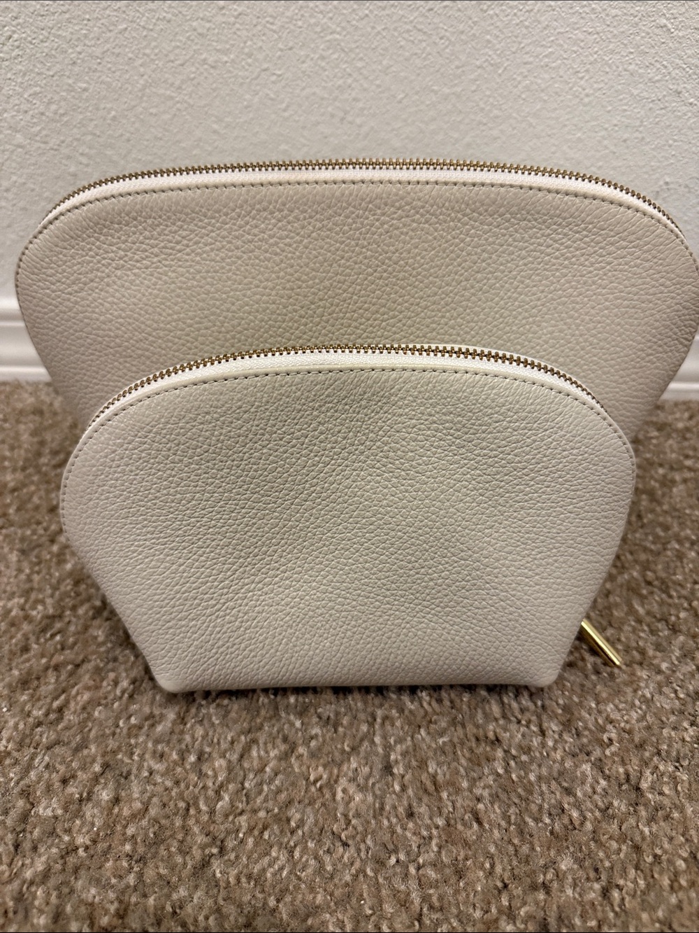 Cuyana Cream Leather Zip Pouch Duo
